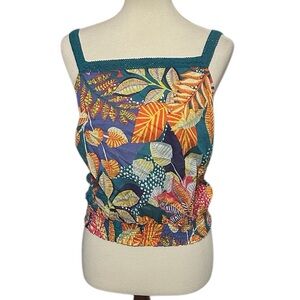 NWT Cynthia Rowley Bright Floral Tank Top with Elastic Waist and Crochet Trim XL